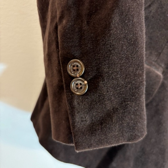 LAUREN RALPH LAUREN Sz 12 Brown Velvet Blazer 100% Cotton Light Shoulder Pads - Picture 5 of 11